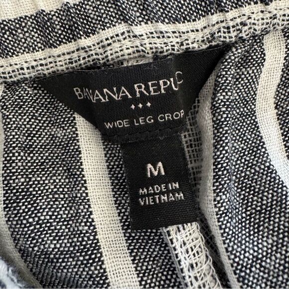Banana Republic Linen Blend Pull On Crop Wide Leg Pants Striped Coastal Sz M - Picture 6 of 7